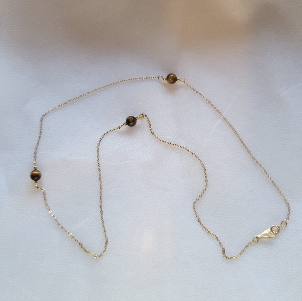 Vintage 12k GF Gold and Brown Tiger Eye Beaded Necklace - Picture 3 of 10